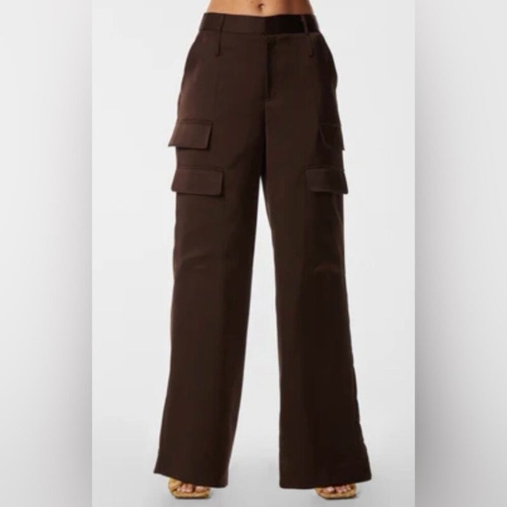 The Noli Shop Milan Satin Dark Brown Cargo Wide Leg Pants Size 12
